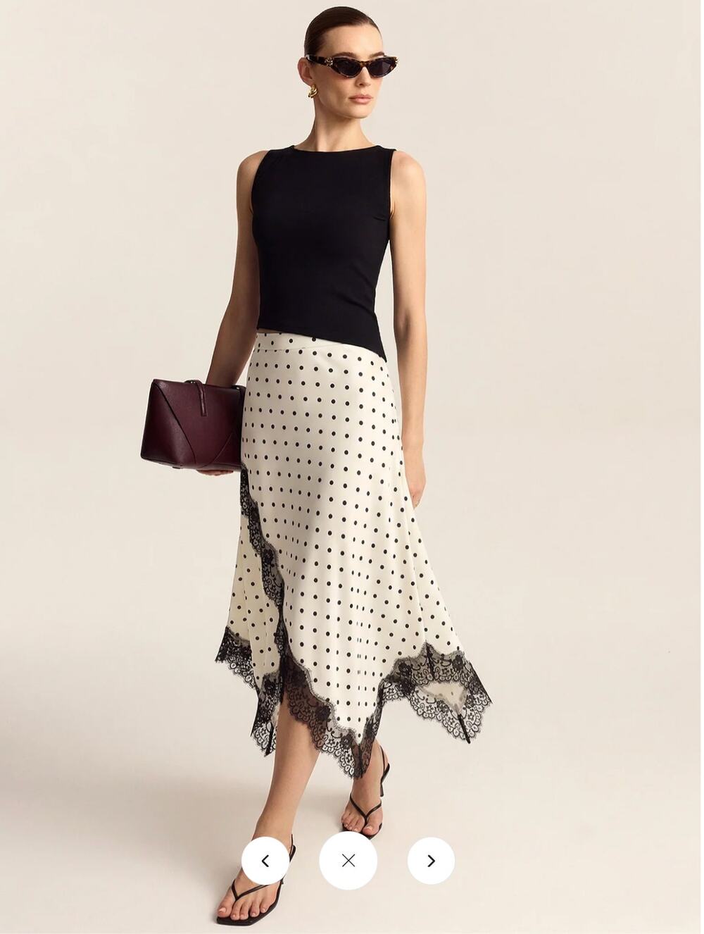 NWT Commense Polka Dot Lace Trim Asymmetric Midi Skirt Sz XL